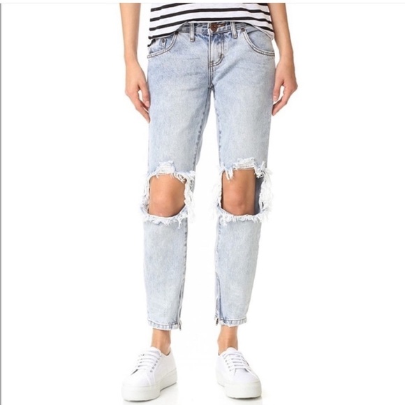 One Teaspoon Jeans Blue Malt Freebirds Distressed Ripped Boho Tapered Size 27 - Picture 1 of 8